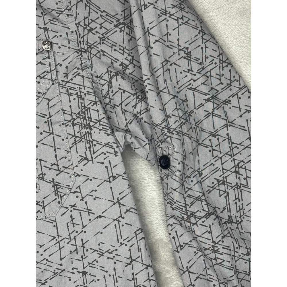 Marc‎ Ecko Shirt Mens M Gray Abstract Allover Print Chest Pocket Rolltab Sleeves - Picture 7 of 14